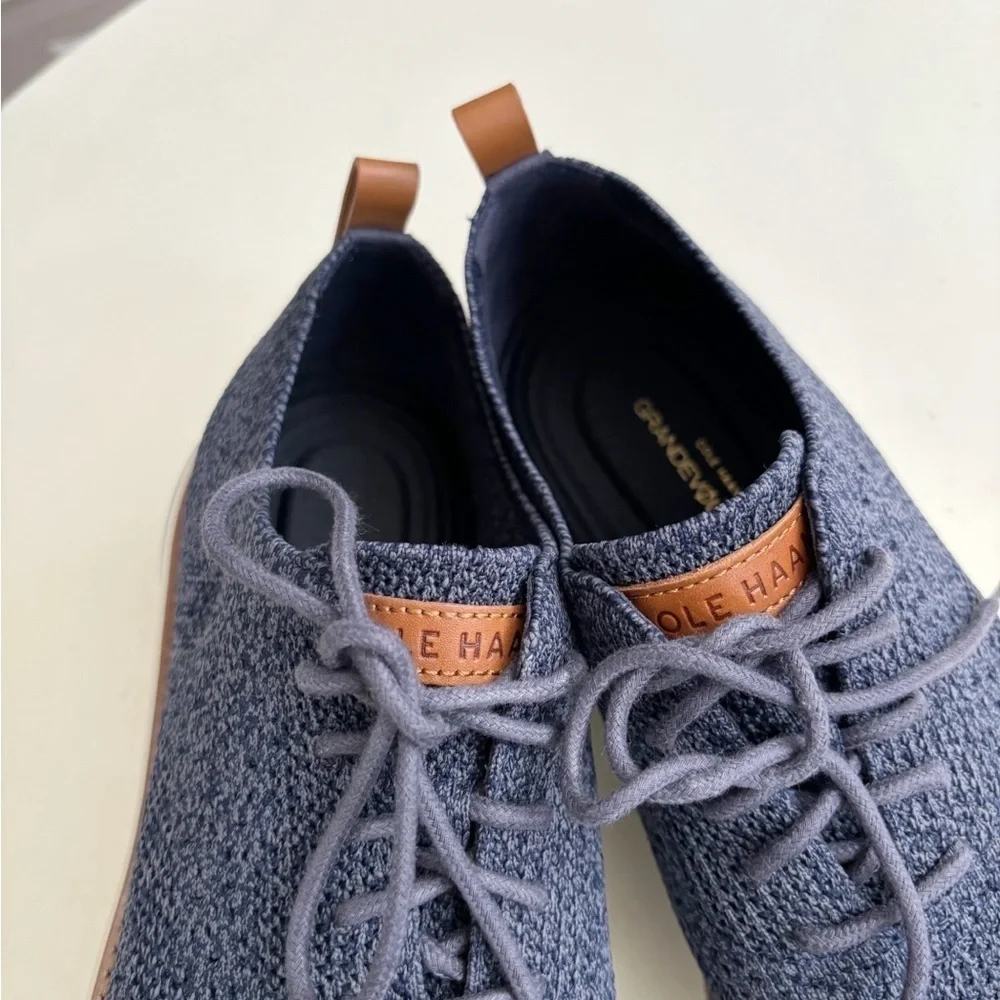 Cole Haan Navy Knit Oxfords with Tan Accents